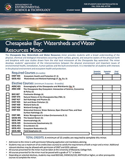 ENST Chesapeake Bay Major Curriculum Sheet