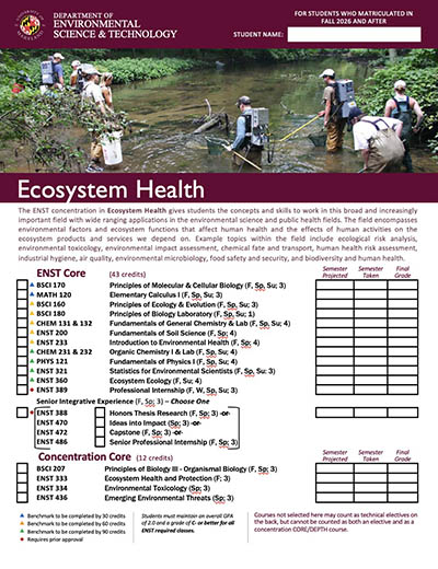 ENST Ecosystem Health Major Curriculum Sheet